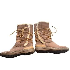UGG Boots Catalina 1634 Tan Leather Sheepskin Winter Lace Up Women's Size 8